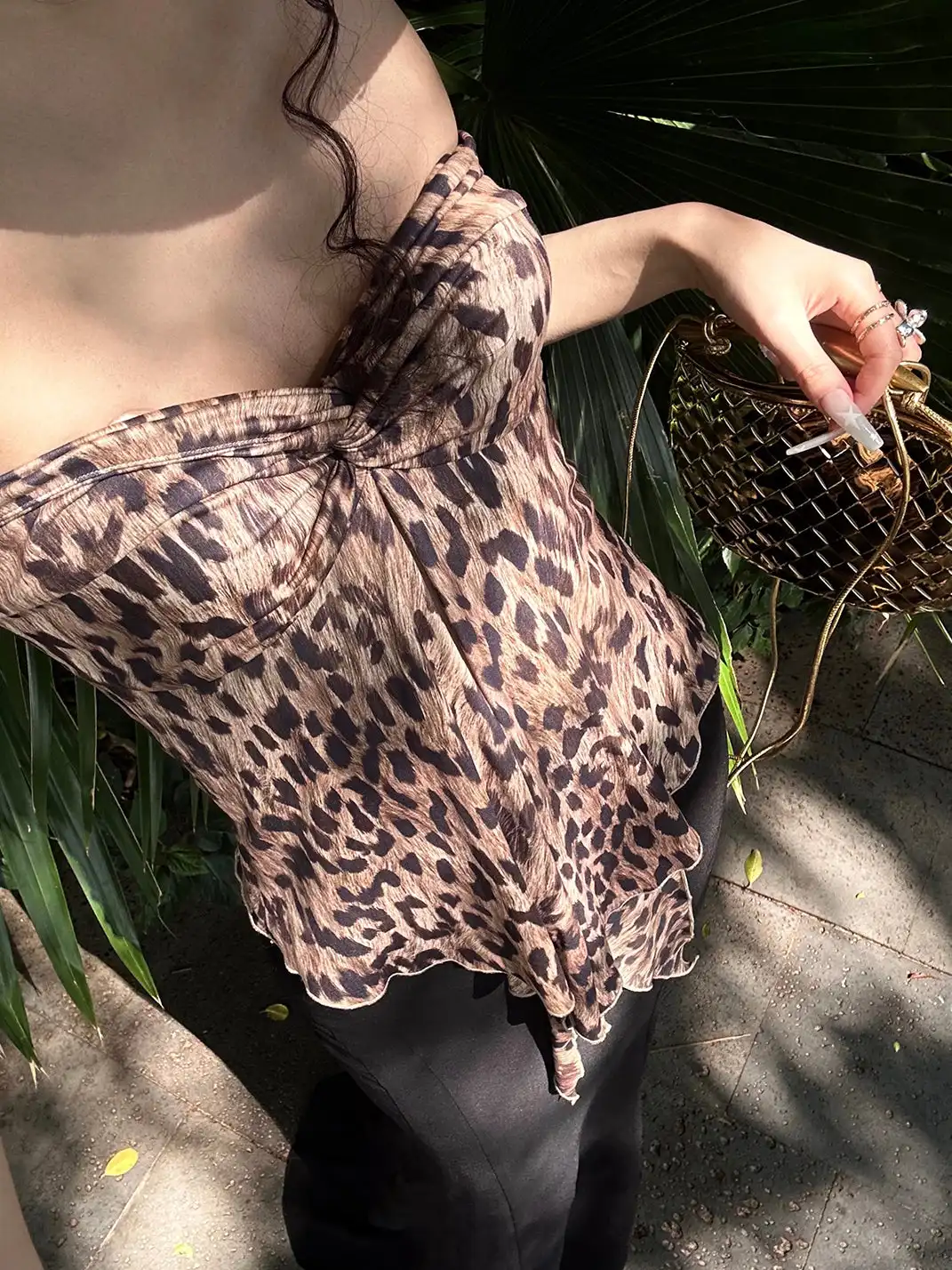 0122stepll | Leopard Print Backless Strapless Top
