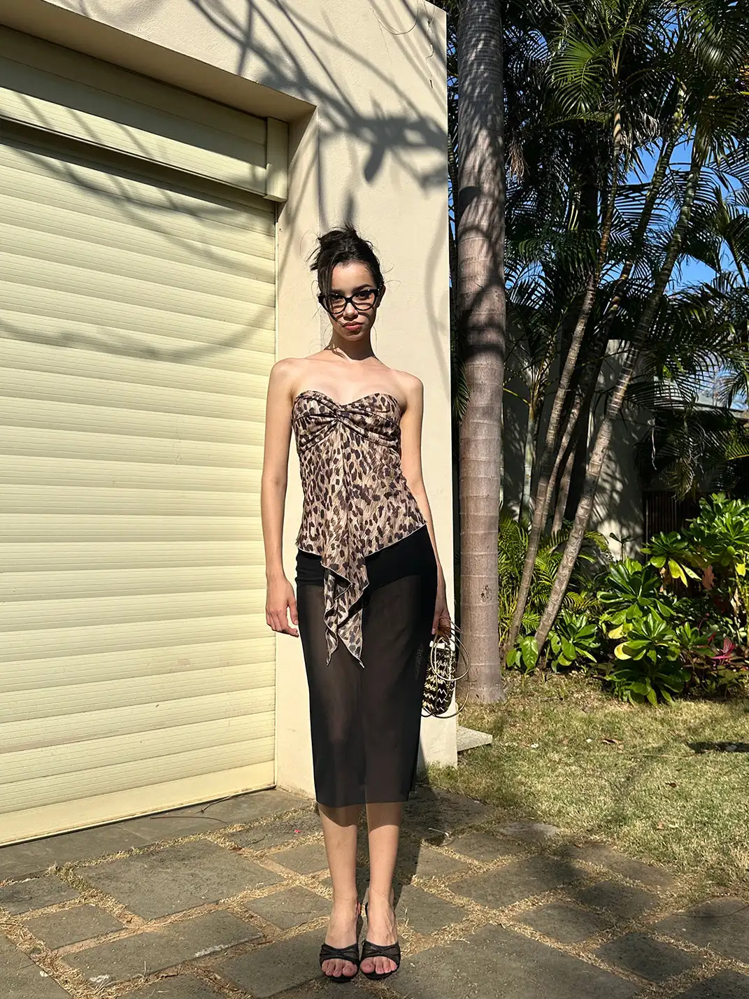 0122stepll | Leopard Print Backless Strapless Top