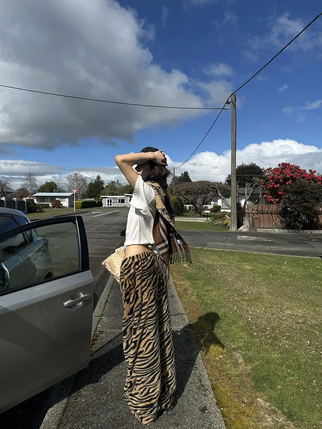 0122stepll | Tiger Stripe Drawstring Wide-Leg Pants