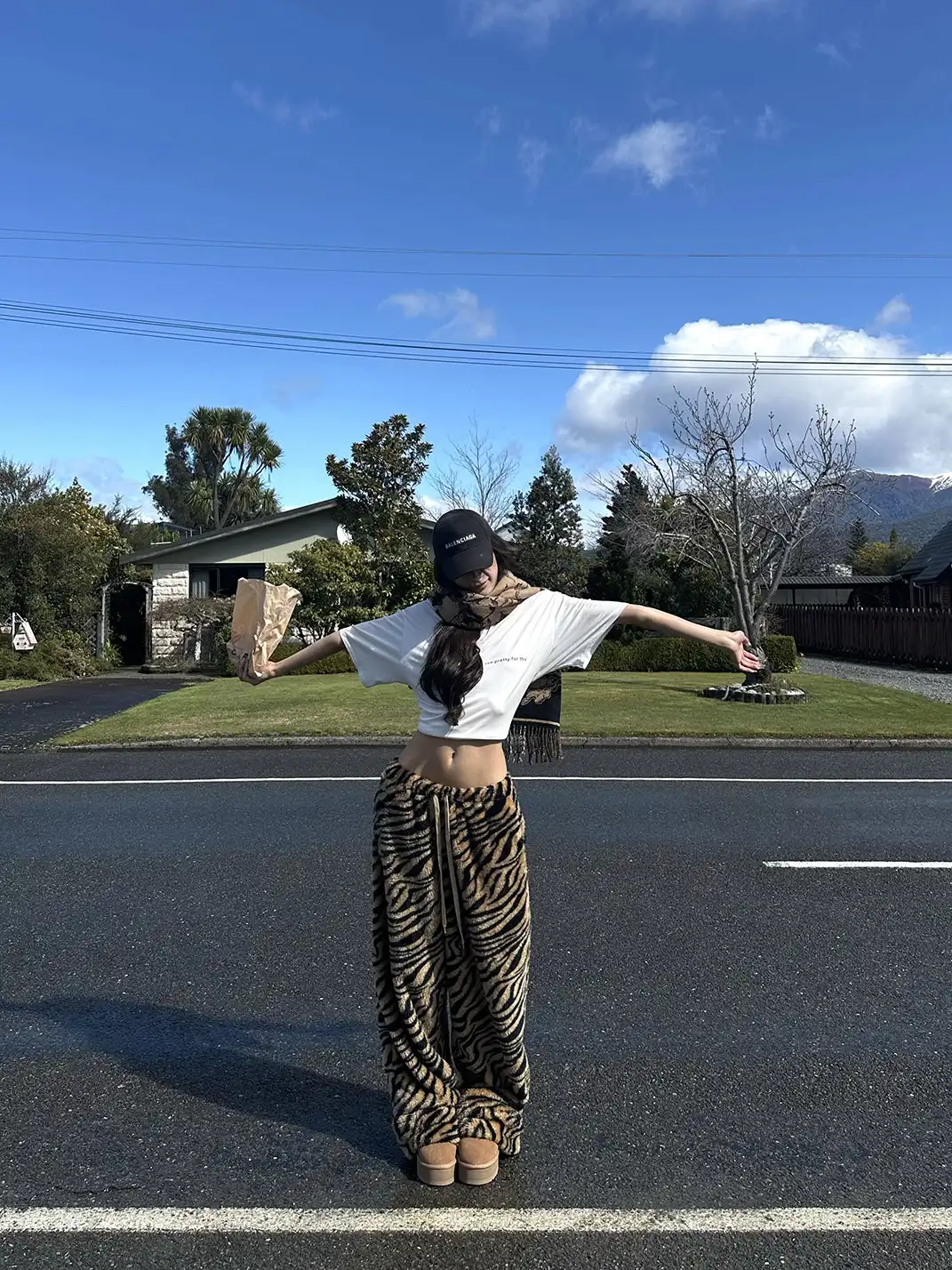 0122stepll | Tiger Stripe Drawstring Wide-Leg Pants