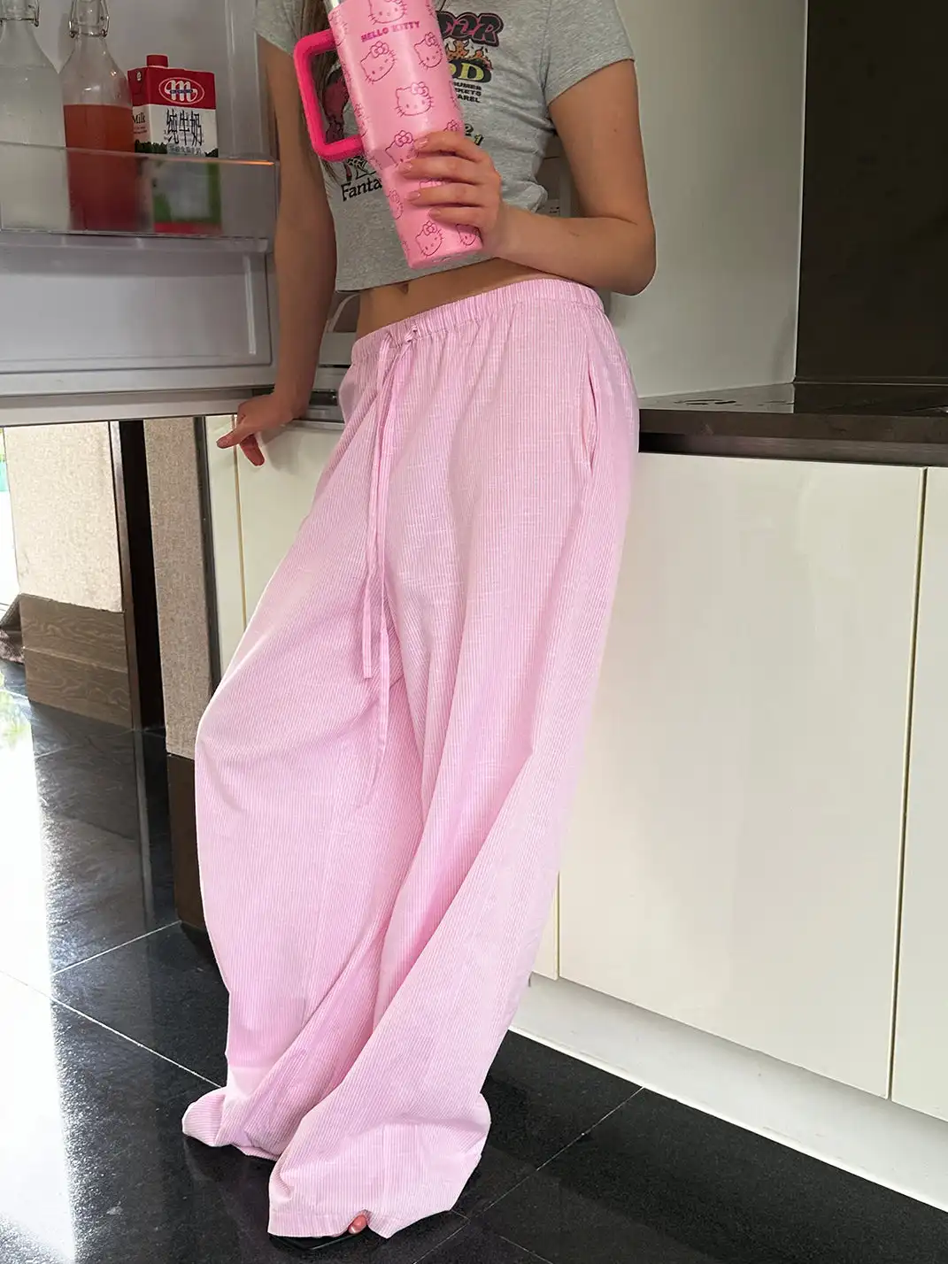 0122stepll | Striped Wide-Leg Casual Pants