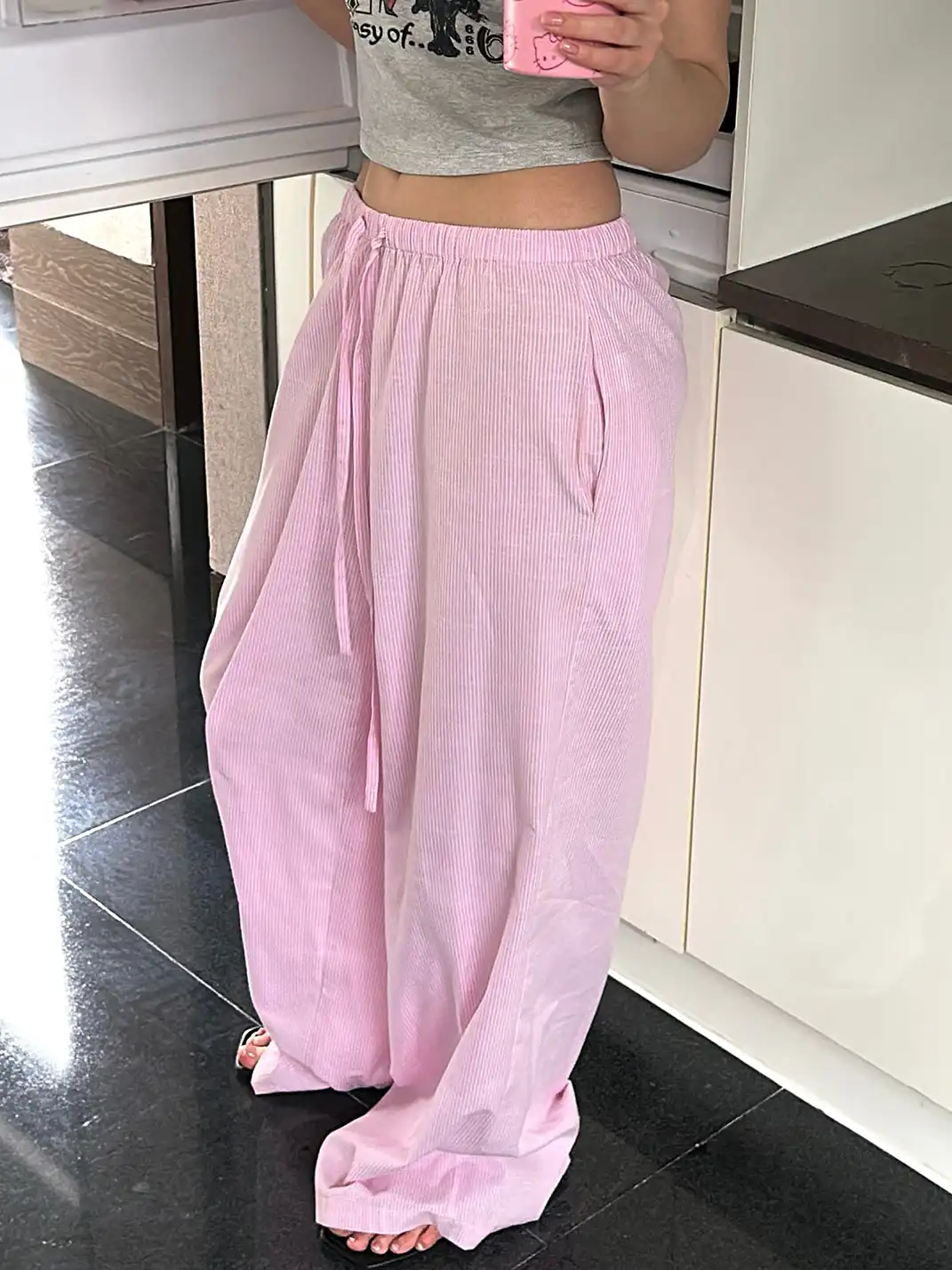 0122stepll | Striped Wide-Leg Casual Pants