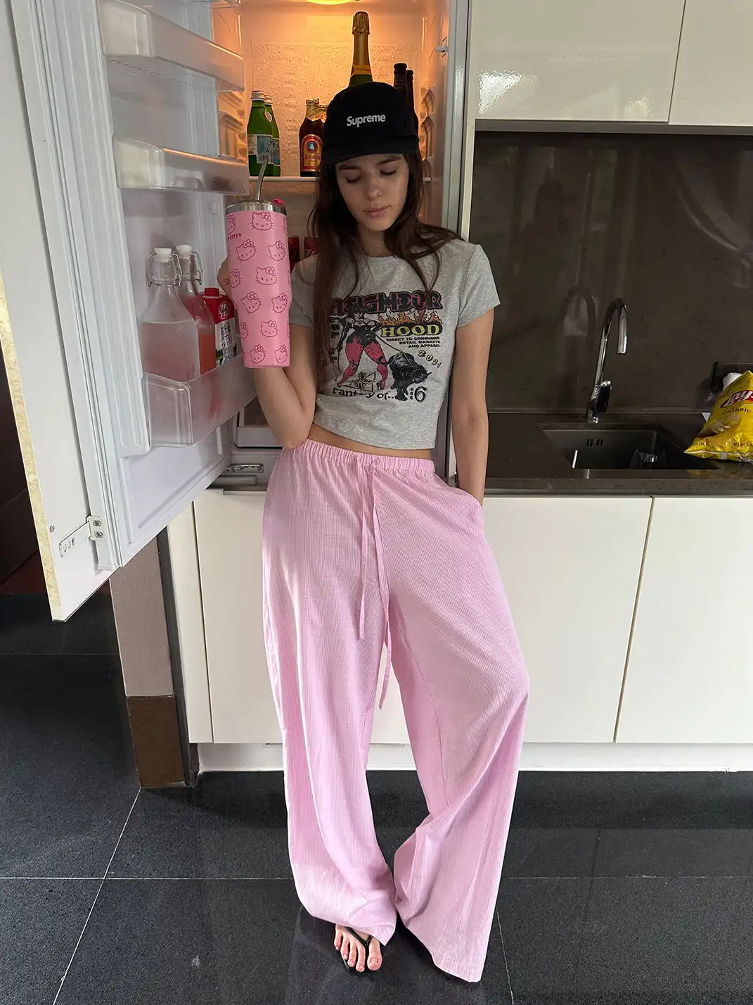 0122stepll | Striped Wide-Leg Casual Pants