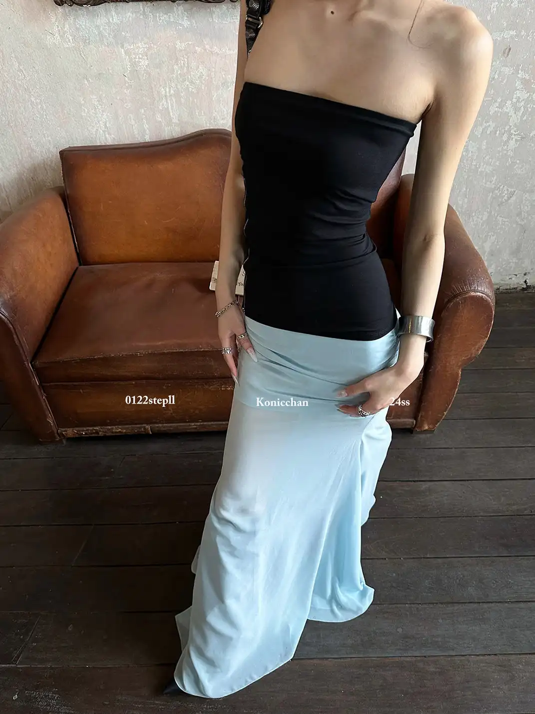 0122stepll | Mesh Fishtail Pencil Skirt