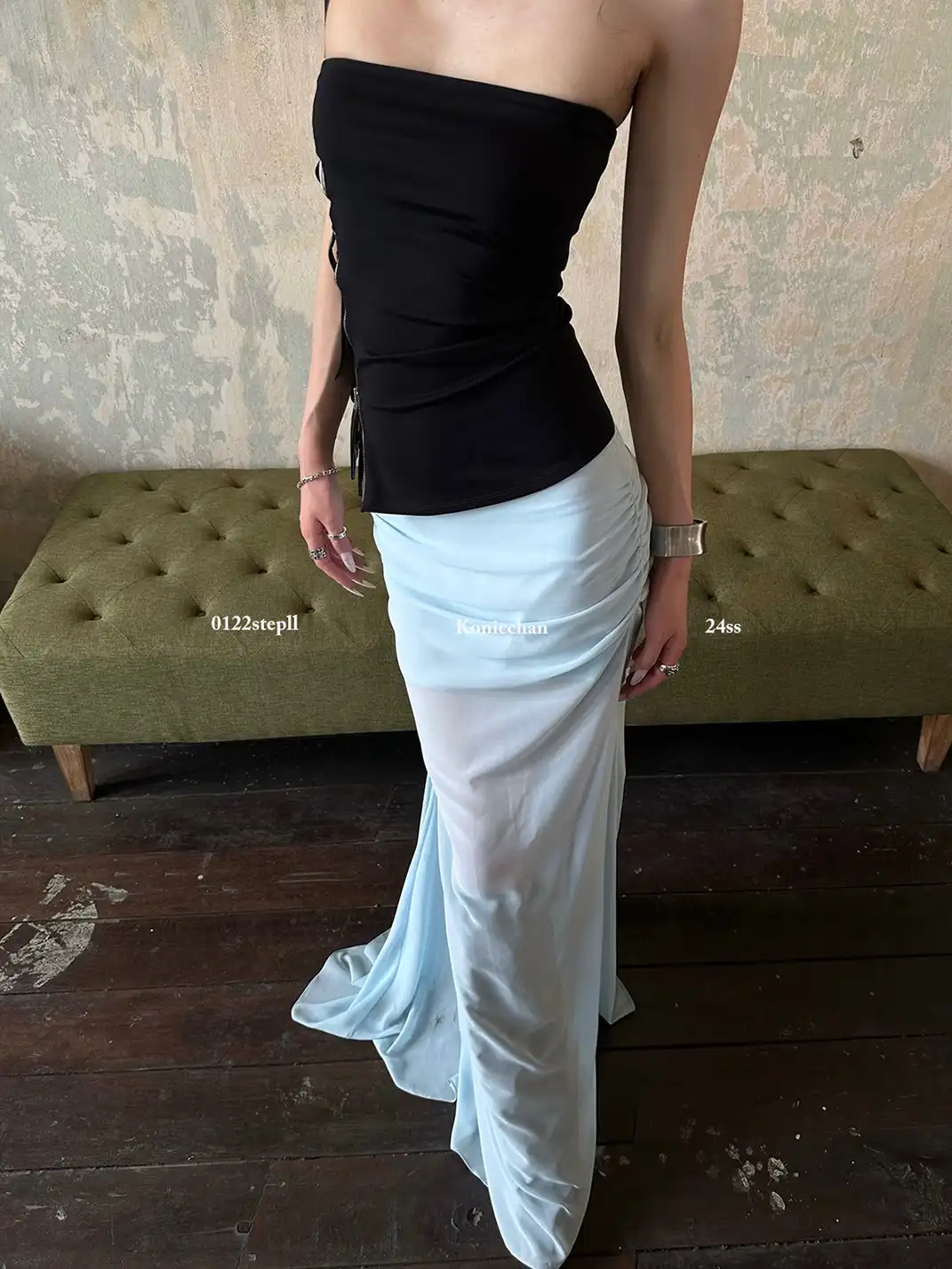 0122stepll | Mesh Fishtail Pencil Skirt
