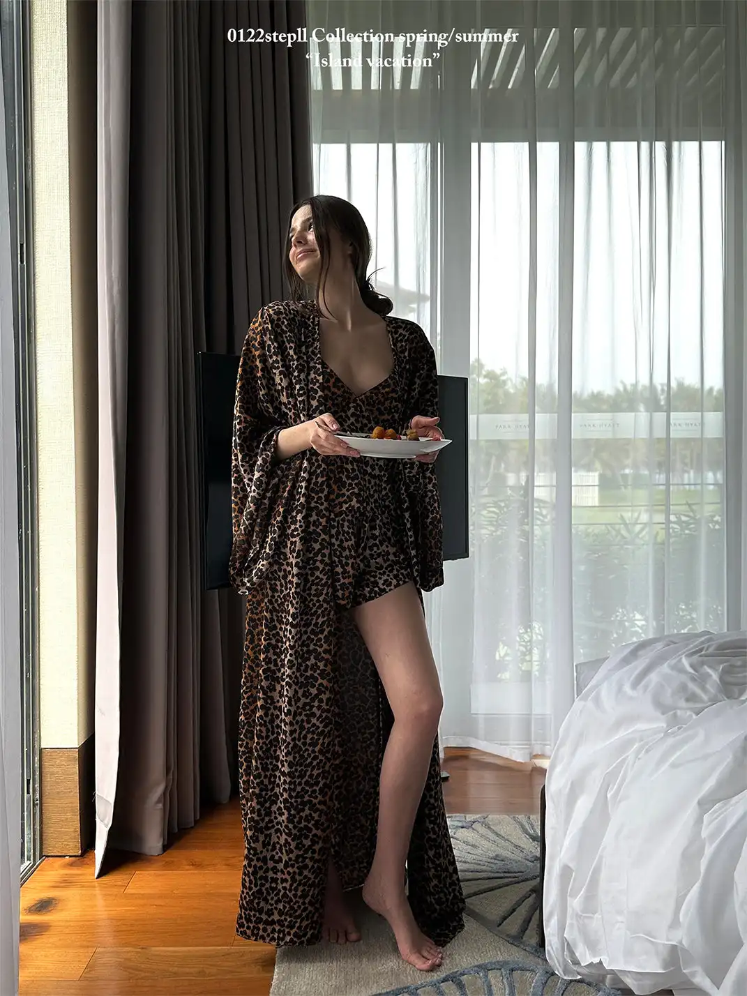 0122stepll | V-Neck Leopard Print Pajama Set