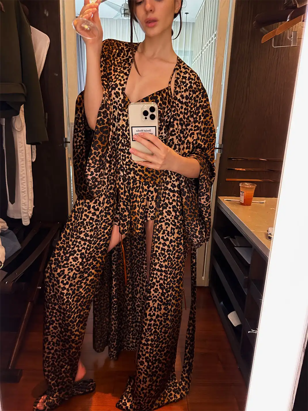 0122stepll | V-Neck Leopard Print Pajama Set