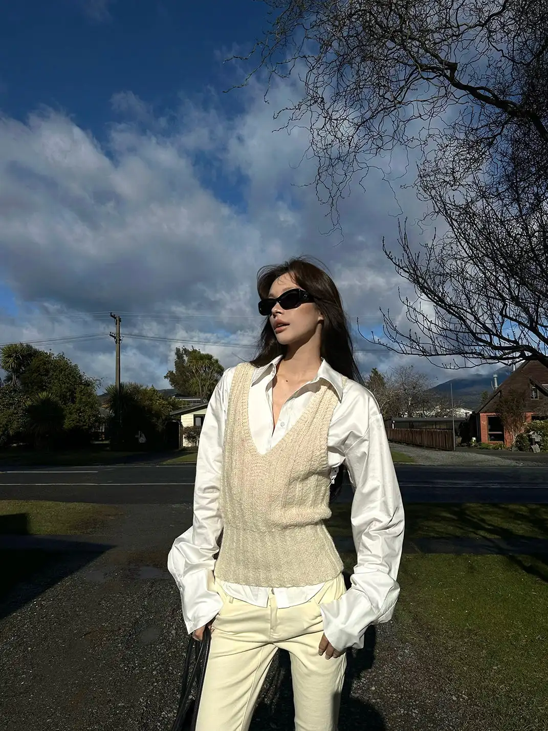 0122stepll | Knitted Vest And Collared Shirt Set