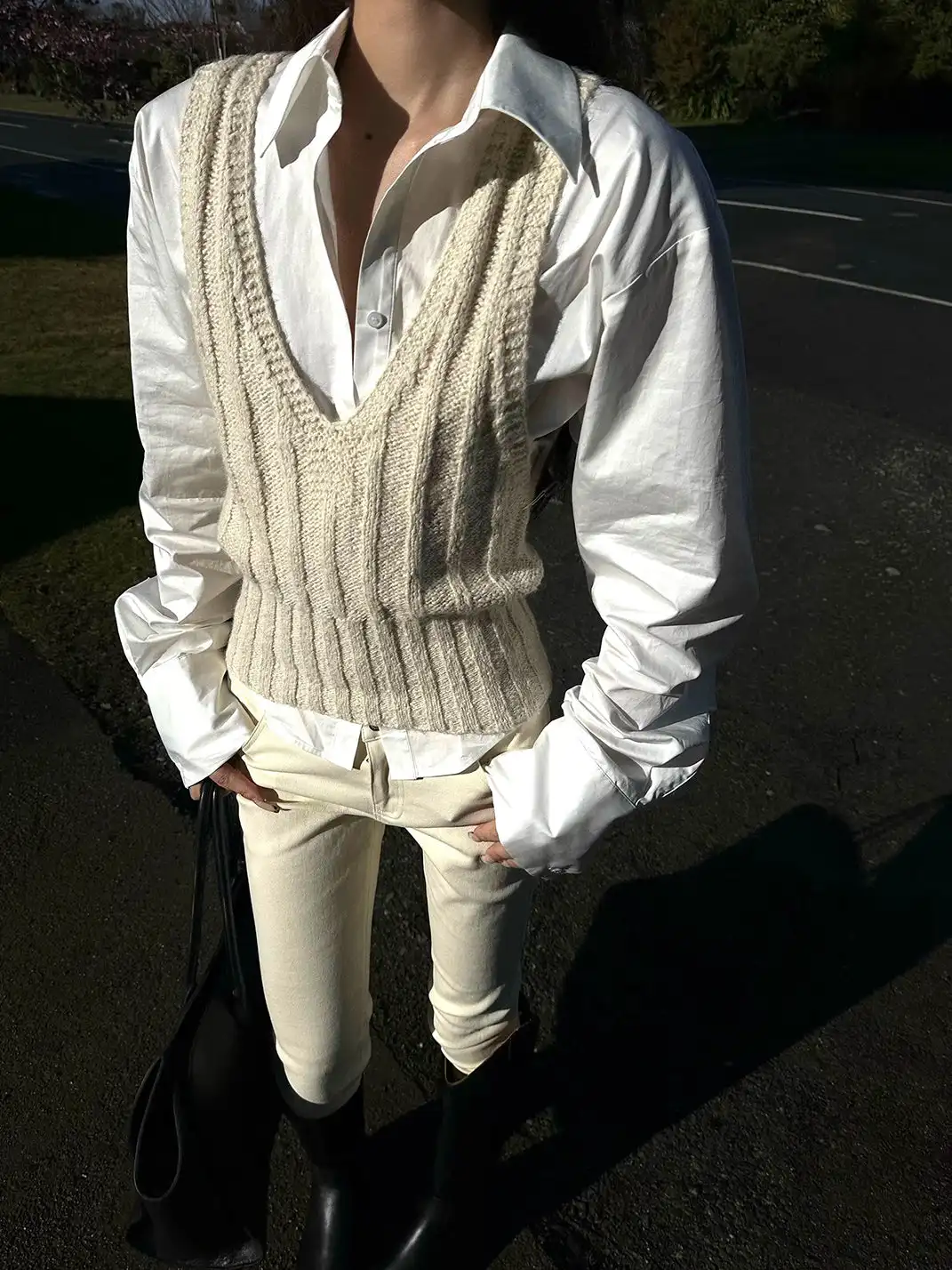0122stepll | Knitted Vest And Collared Shirt Set