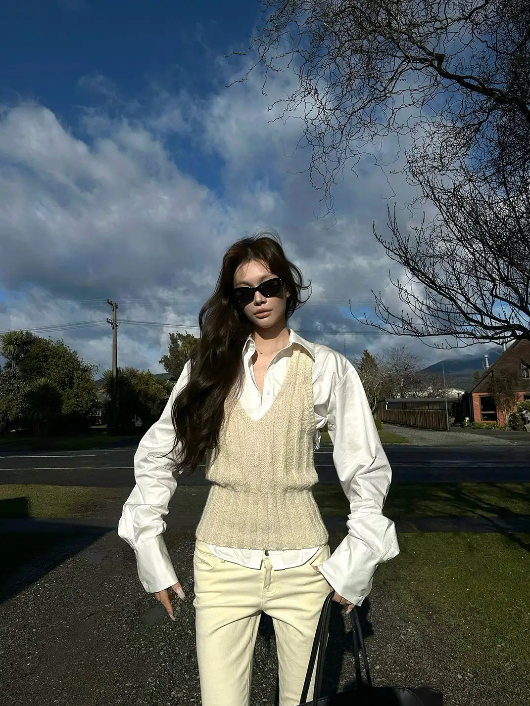 0122stepll | Knitted Vest And Collared Shirt Set