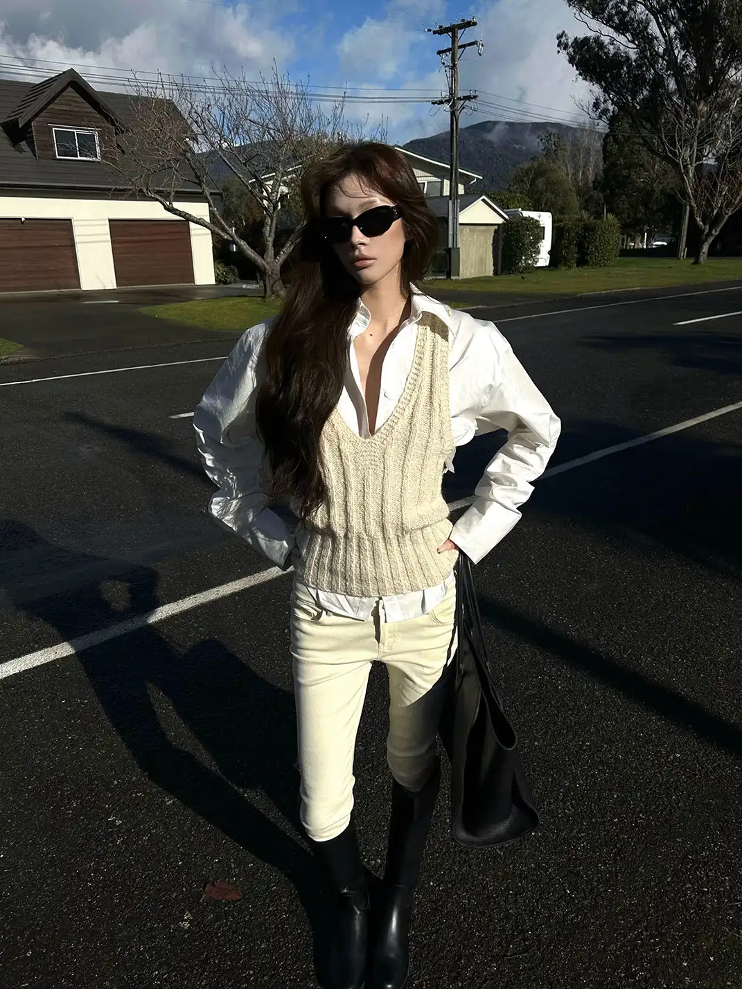 0122stepll | Knitted Vest And Collared Shirt Set