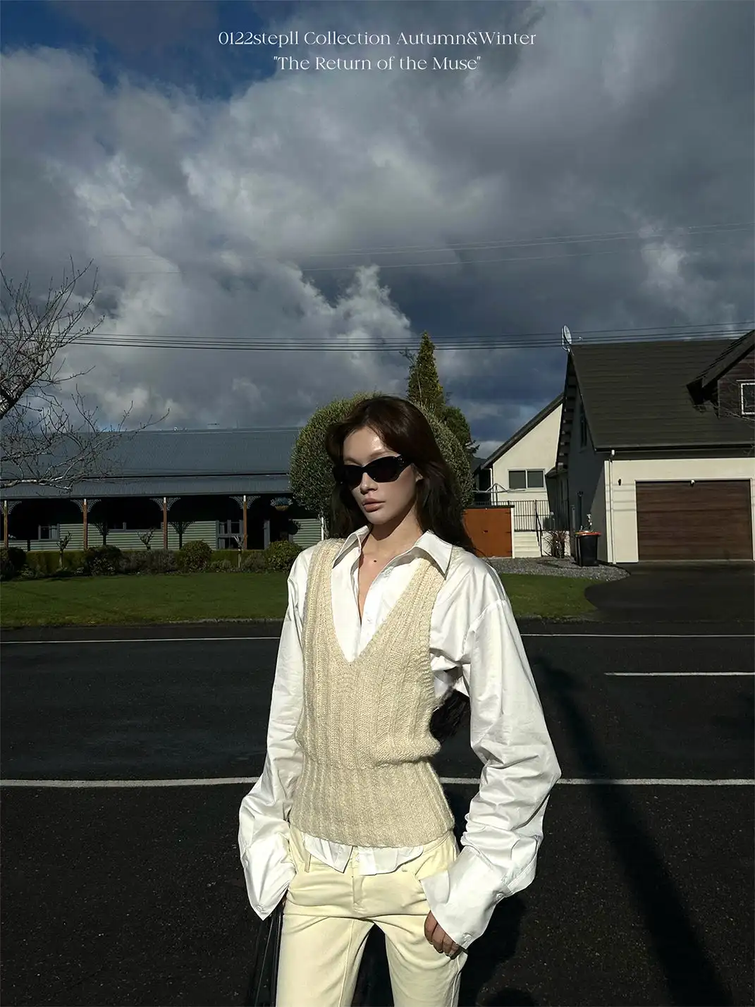 0122stepll | Knitted Vest And Collared Shirt Set