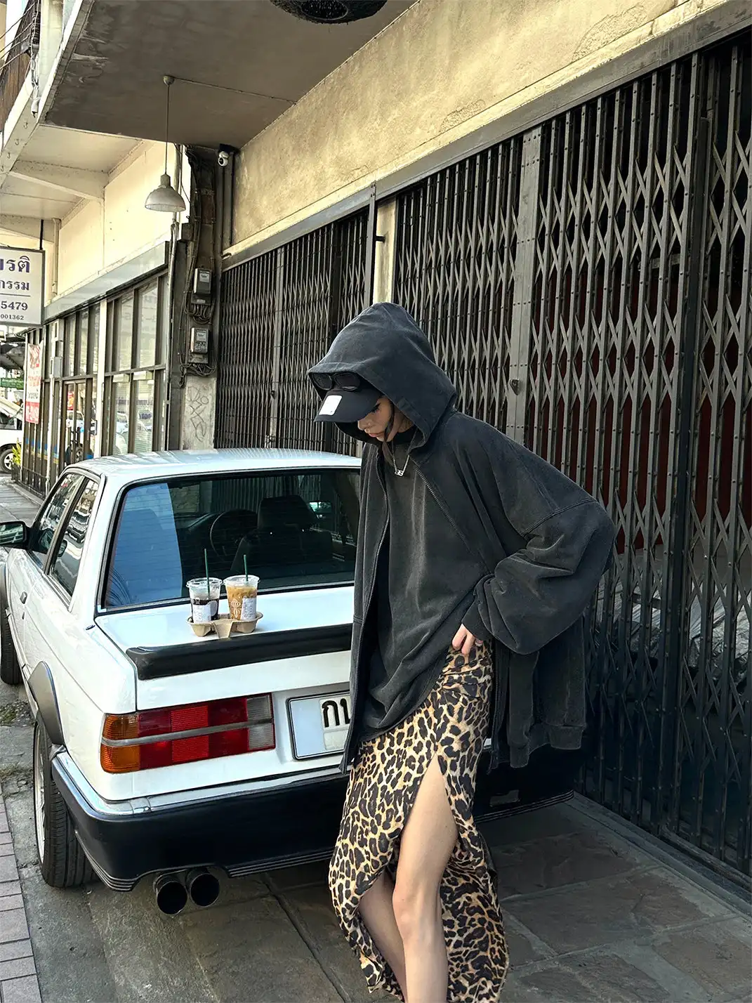 0122stepll | Leopard Print Slit Skirt