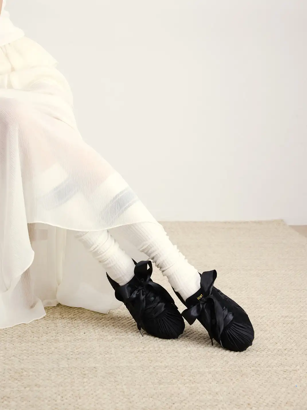 lostinecho | Pleated Satin Suede Ballet Flats