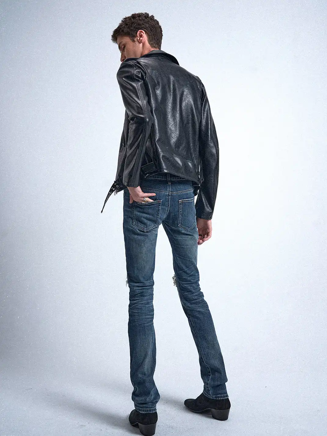 noEmosen | Distressed Patchwork Rivets Slim Fit Jeans