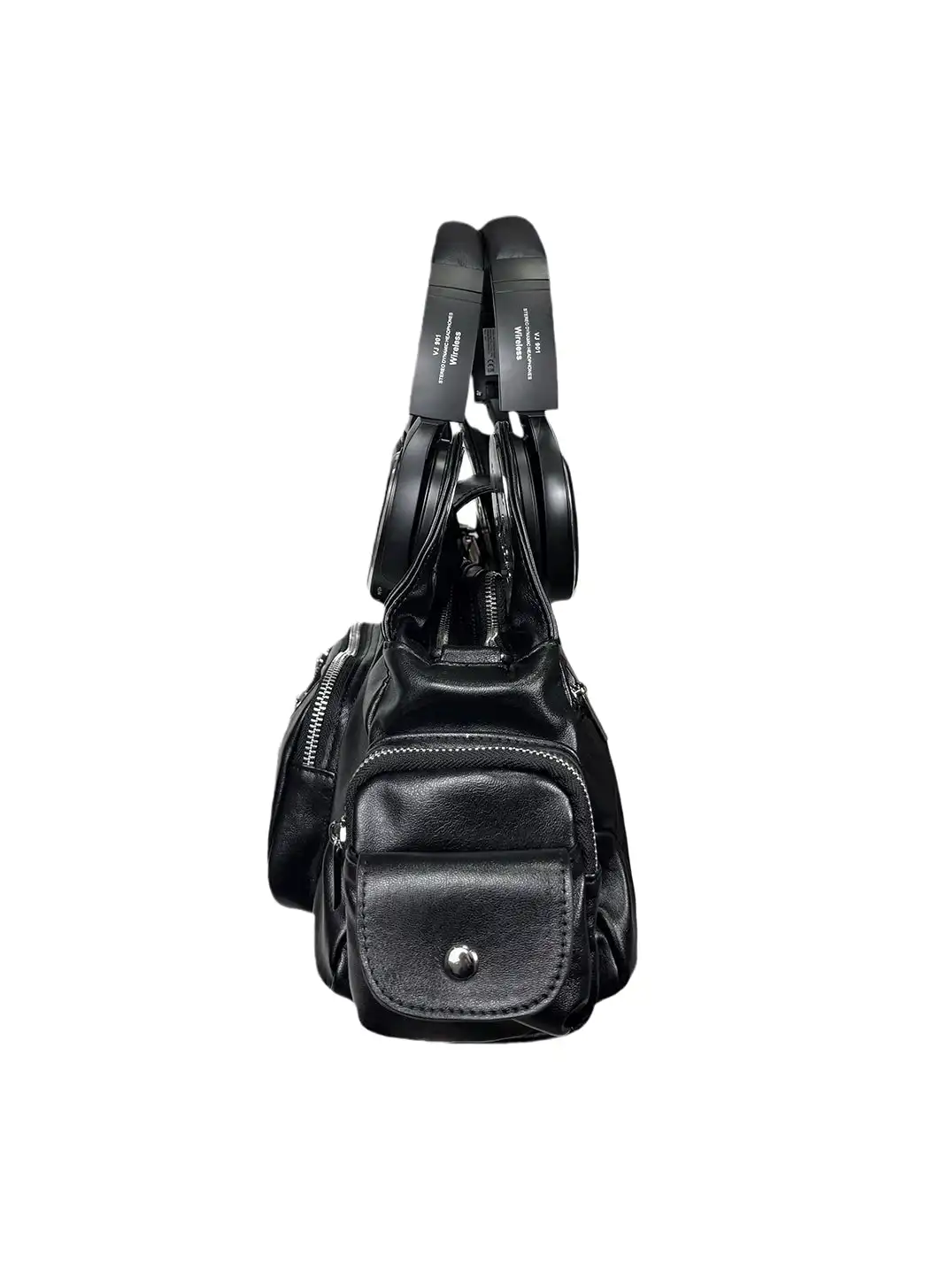 Moire Rave | Headphone Handle Spliced Motorcycle Leather Bag