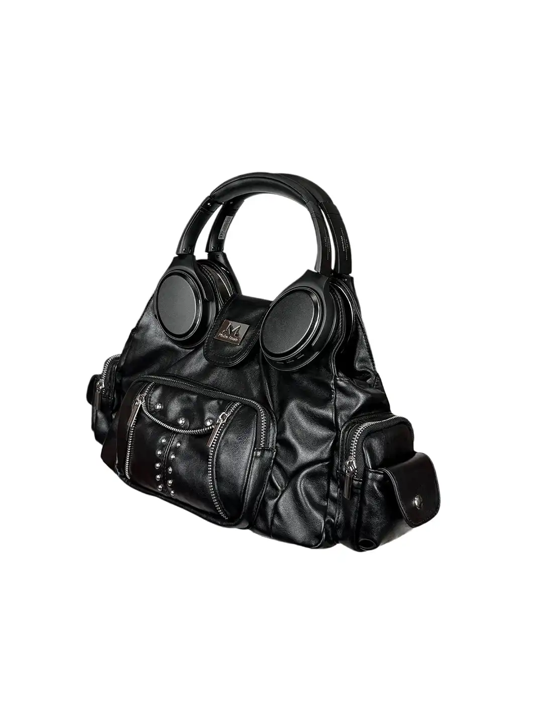 Moire Rave | Headphone Handle Spliced Motorcycle Leather Bag