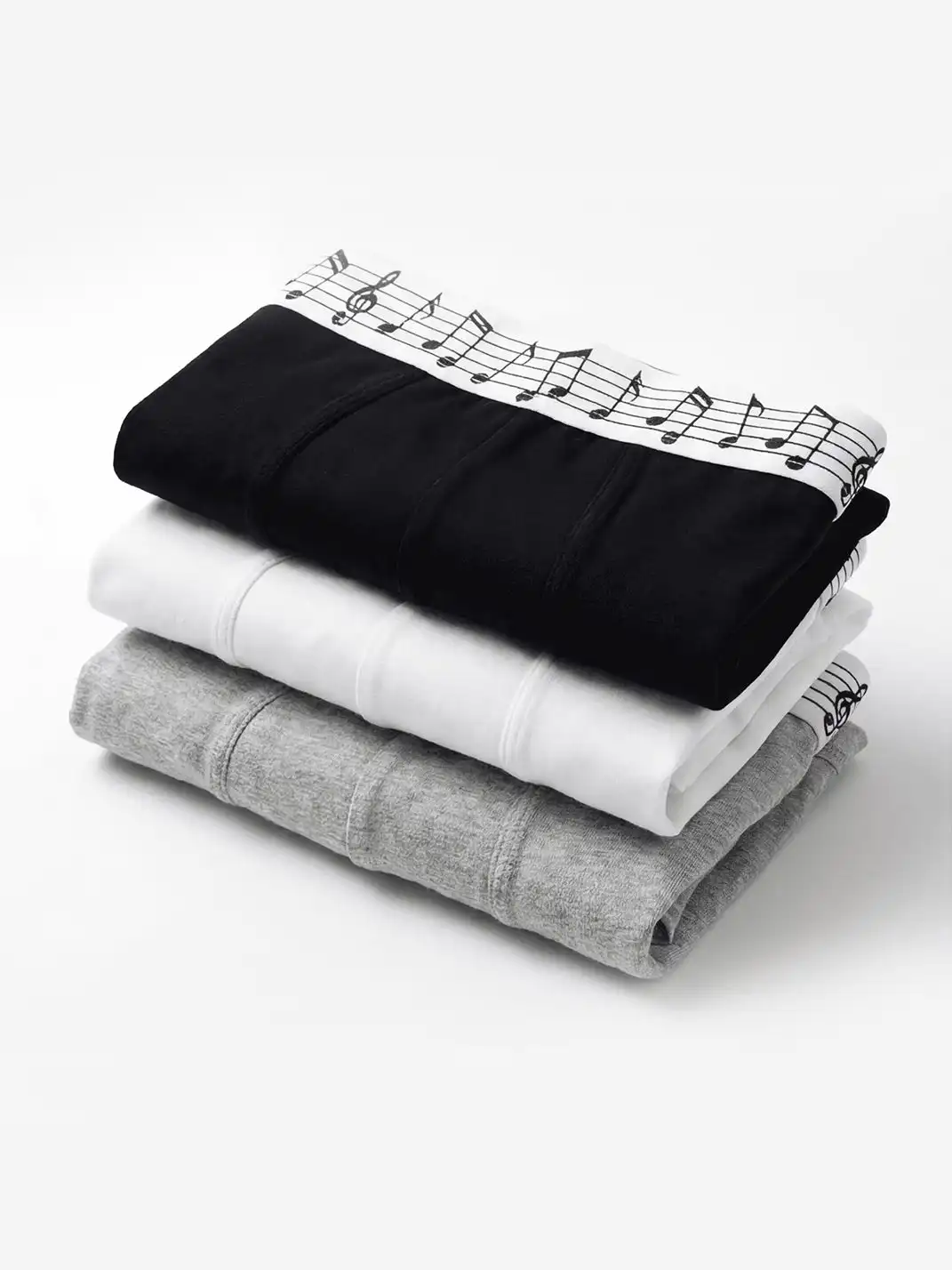 Moire Rave | Musical Note Flat Angle Three-Pack Pure Cotton Shorts
