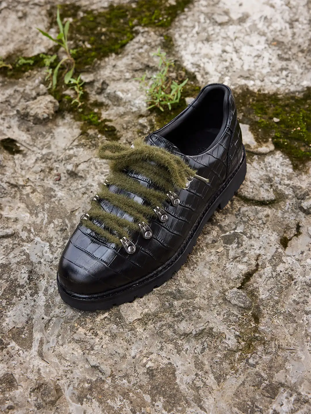 CRICLE CAGE | Crocodile-Embossed Genuine Leather Shoes
