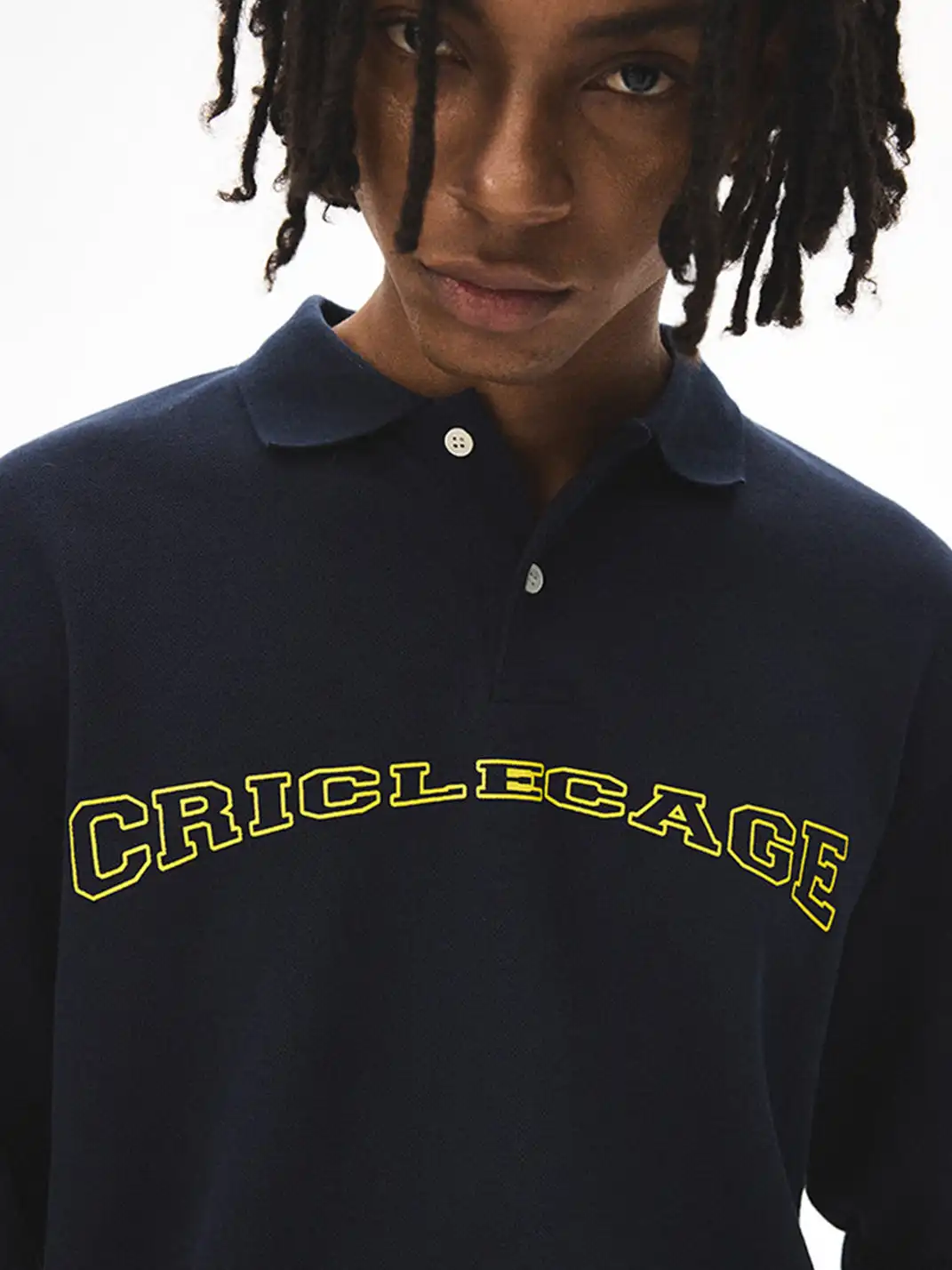 CRICLE CAGE | Appliqué Digital Long-Sleeve Polo Shirt