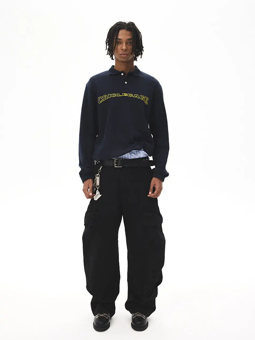 CRICLE CAGE | Appliqué Digital Long-Sleeve Polo Shirt