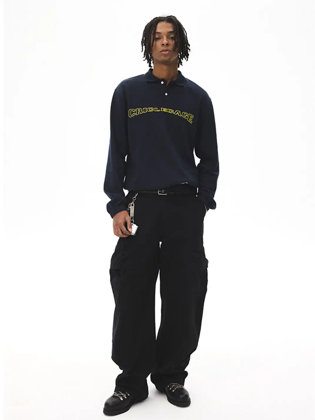 CRICLE CAGE | Appliqué Digital Long-Sleeve Polo Shirt