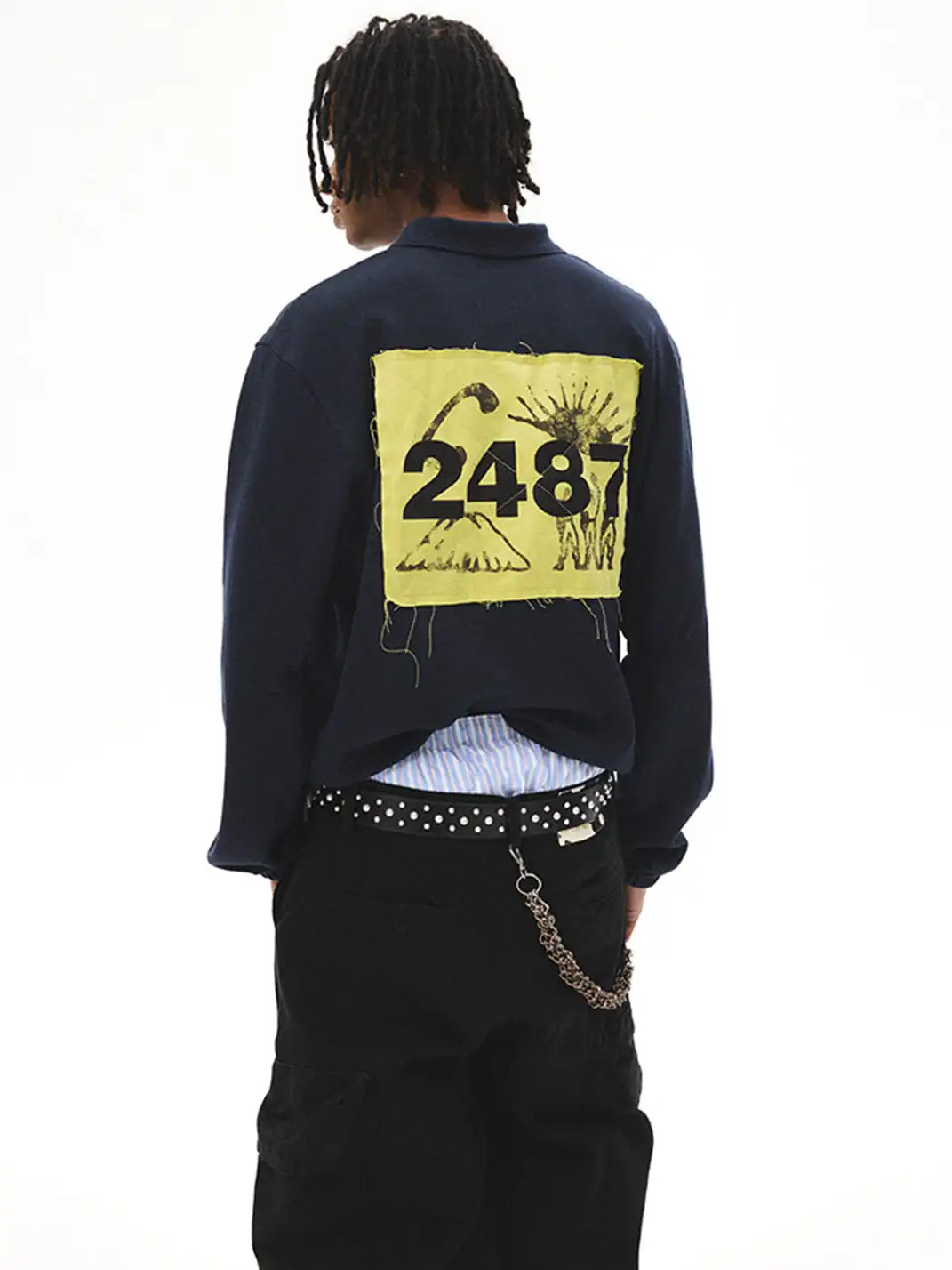CRICLE CAGE | Appliqué Digital Long-Sleeve Polo Shirt