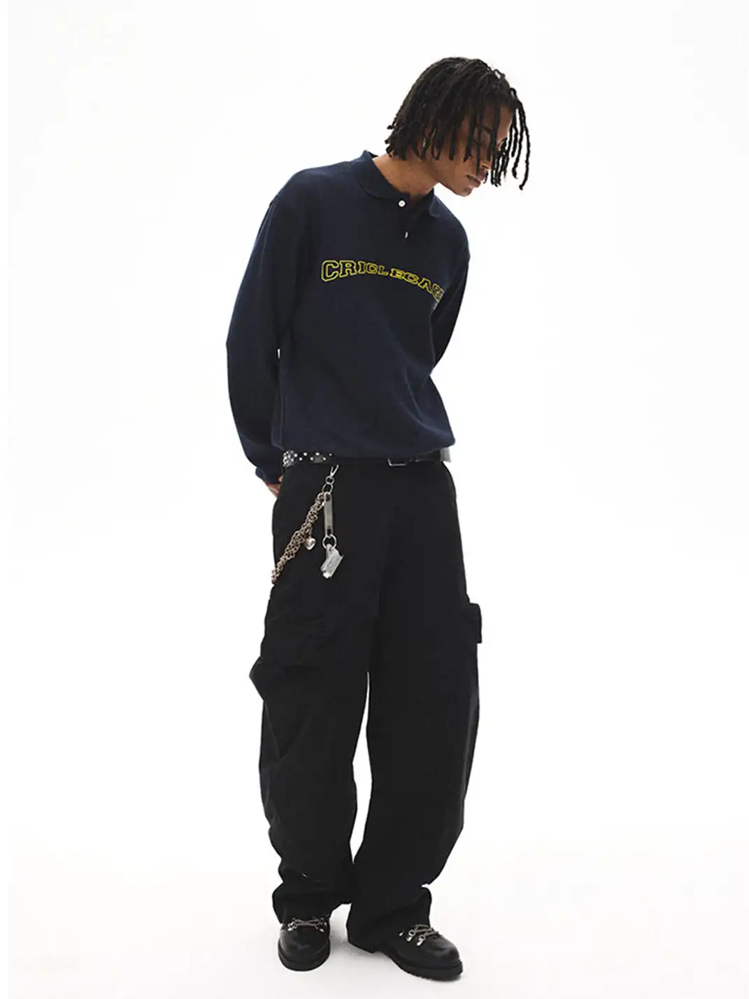 CRICLE CAGE | Appliqué Digital Long-Sleeve Polo Shirt