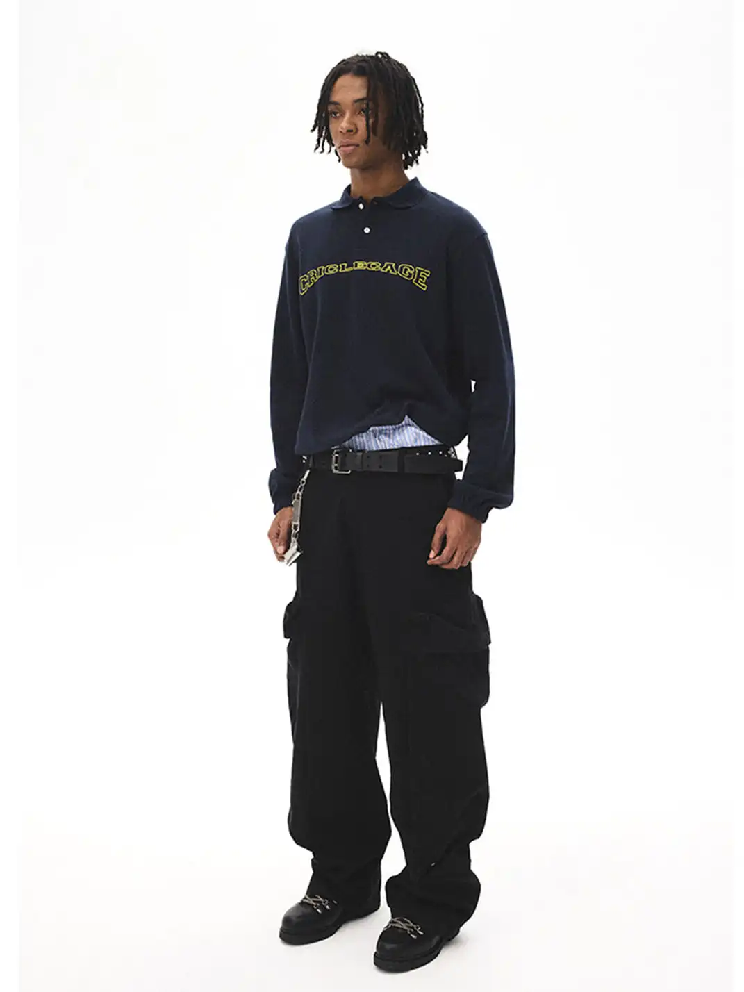 CRICLE CAGE | Appliqué Digital Long-Sleeve Polo Shirt
