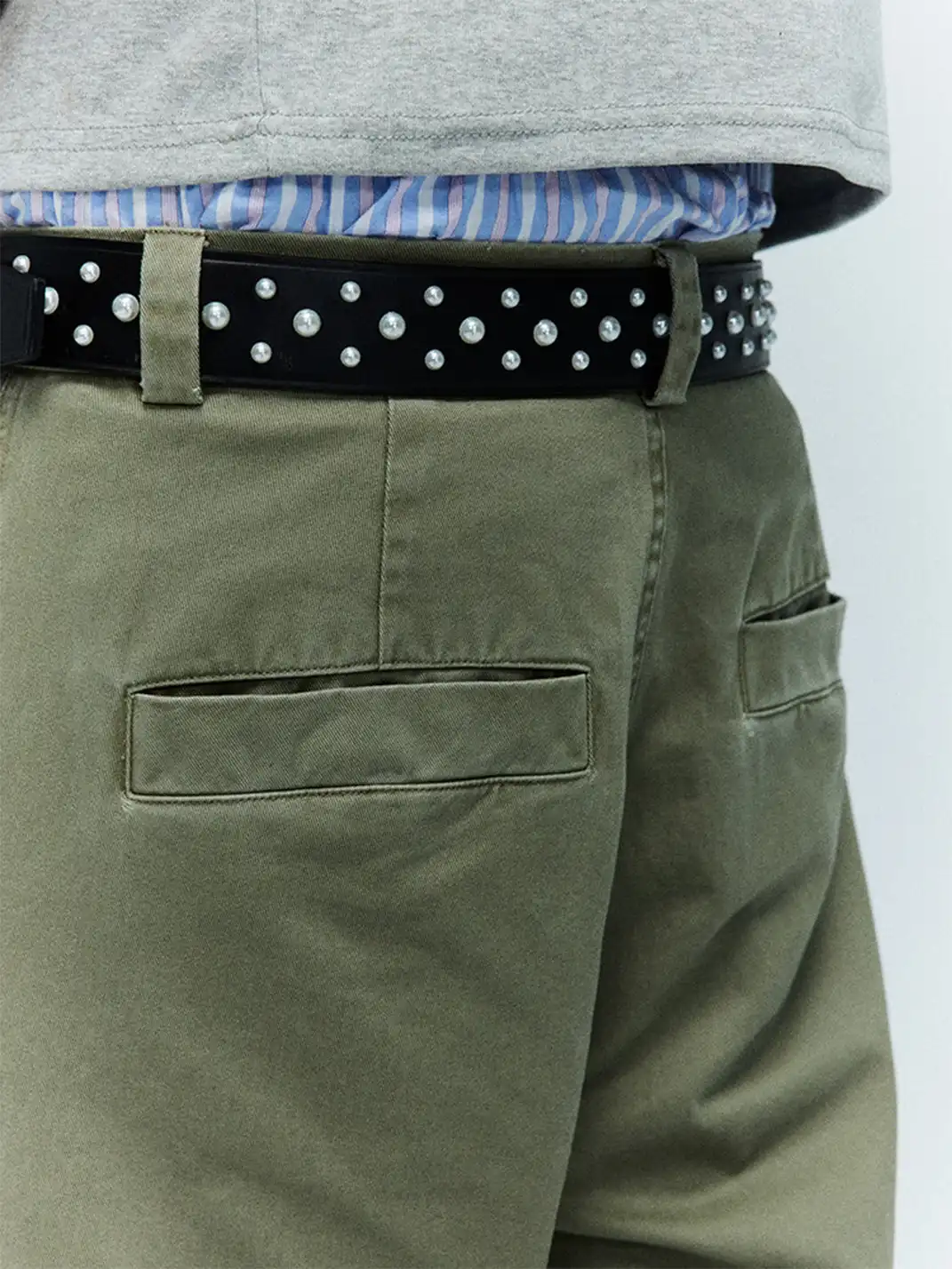 CRICLE CAGE | Genuine Leather Pearl Studded Double Needle Belt