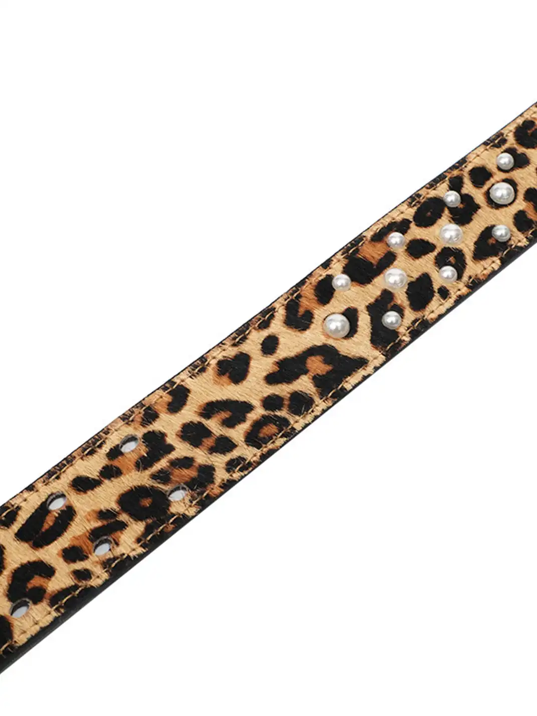 CRICLE CAGE | Genuine Leather Pearl Studded Double Needle Belt