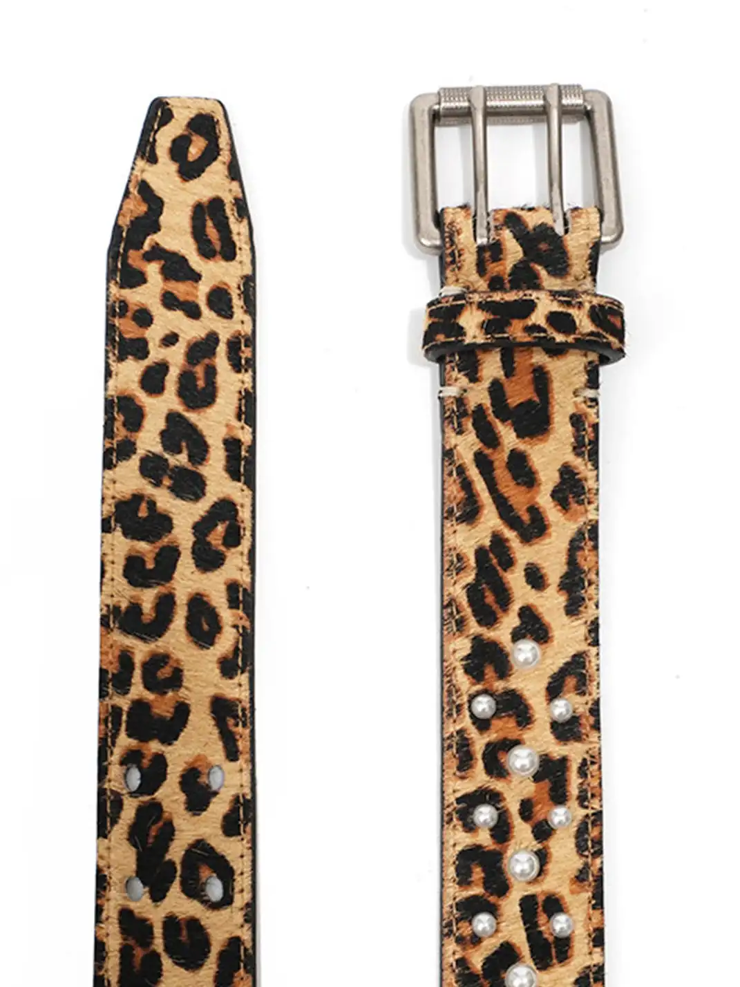 CRICLE CAGE | Genuine Leather Pearl Studded Double Needle Belt