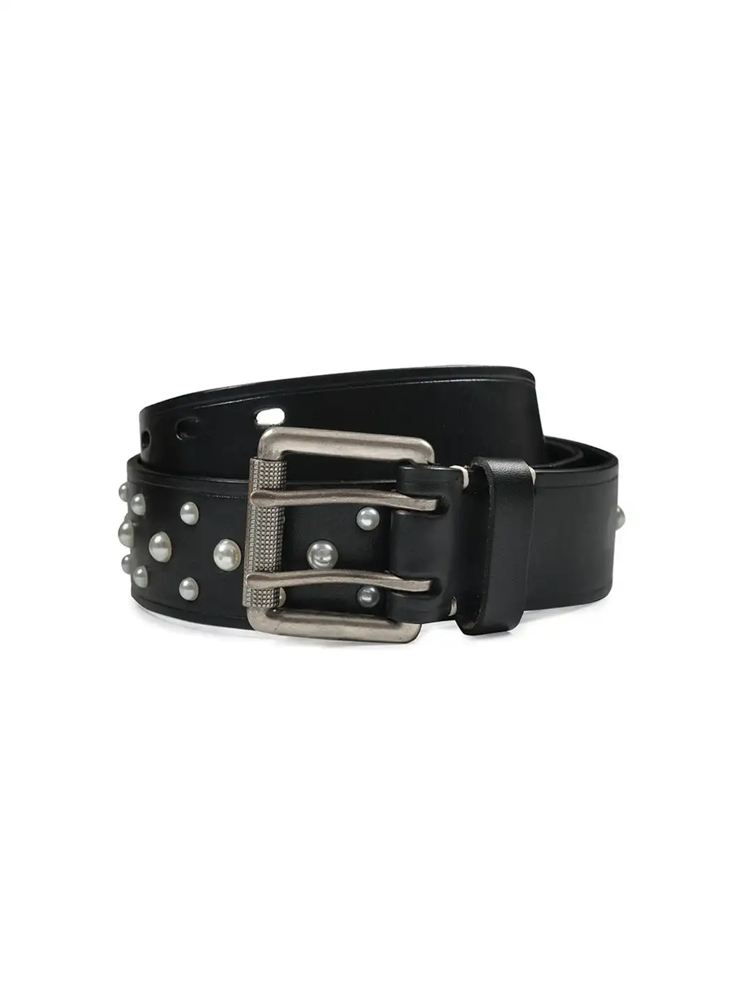 CRICLE CAGE | Genuine Leather Pearl Studded Double Needle Belt