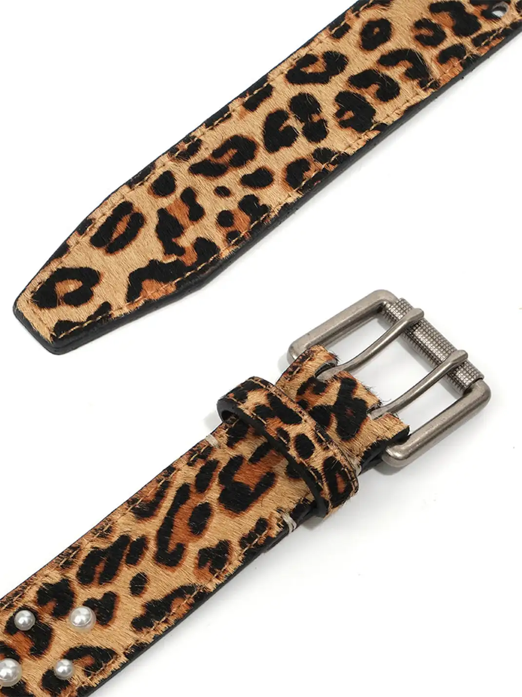 CRICLE CAGE | Genuine Leather Pearl Studded Double Needle Belt