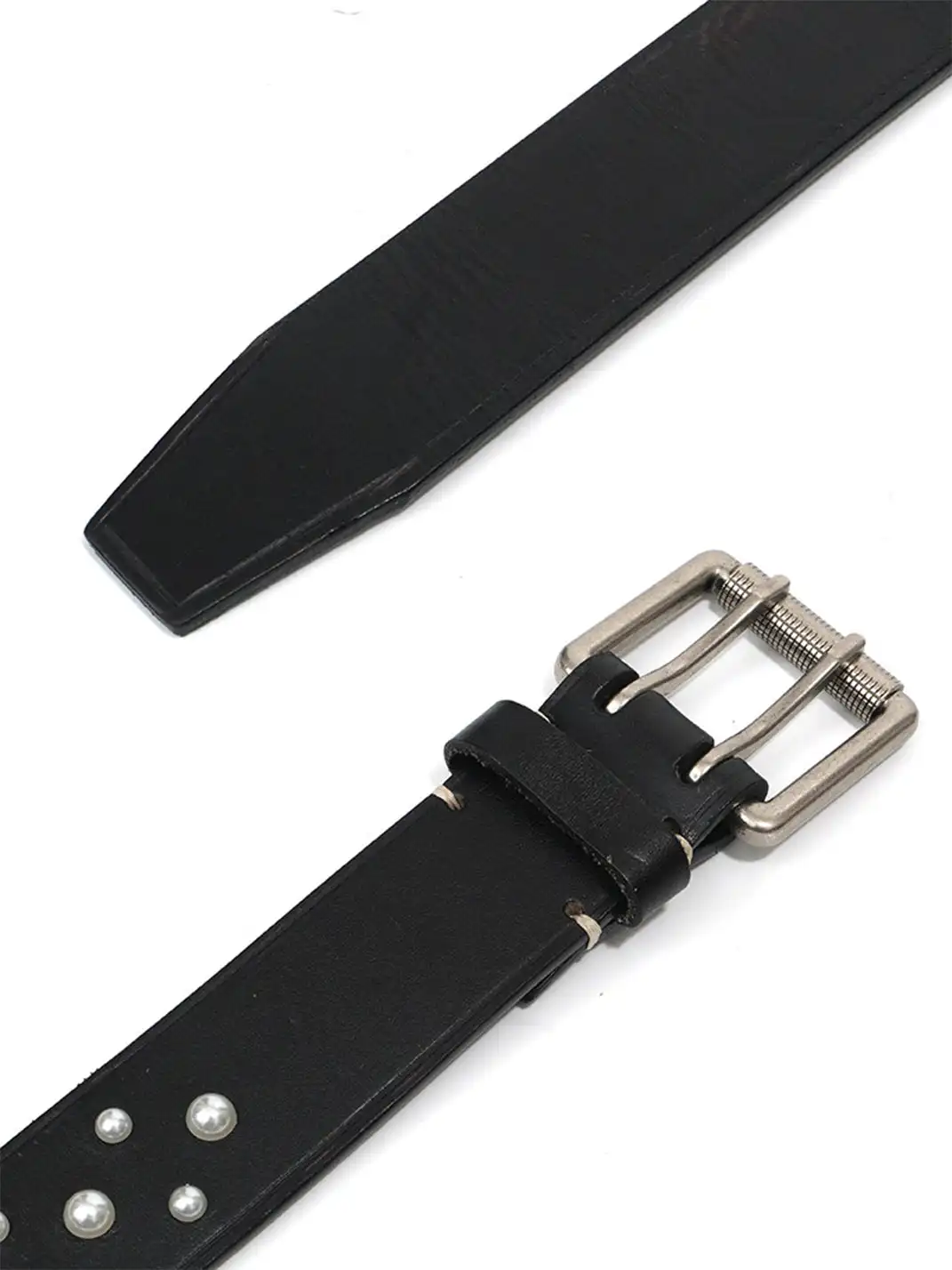 CRICLE CAGE | Genuine Leather Pearl Studded Double Needle Belt