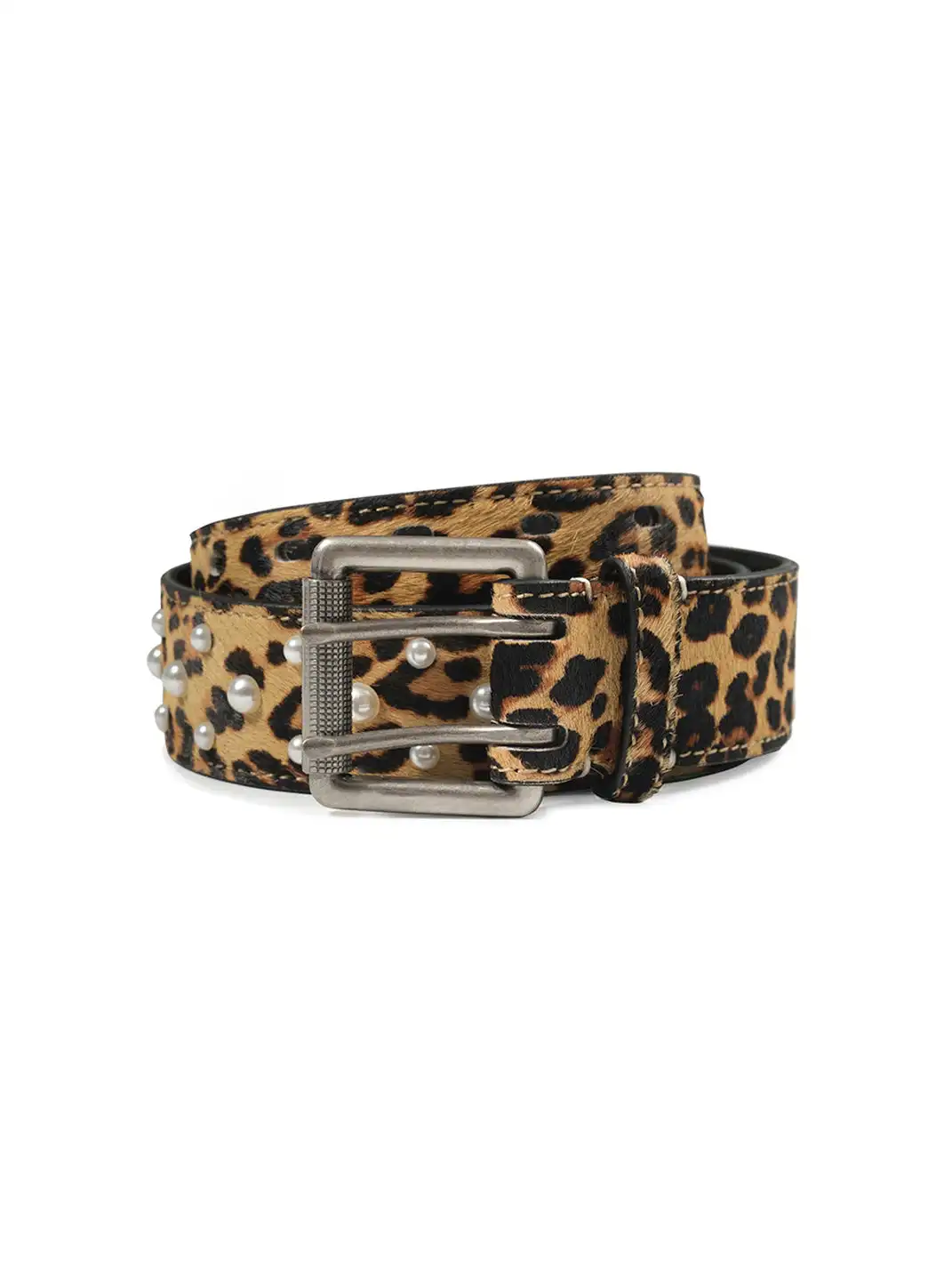 CRICLE CAGE | Genuine Leather Pearl Studded Double Needle Belt
