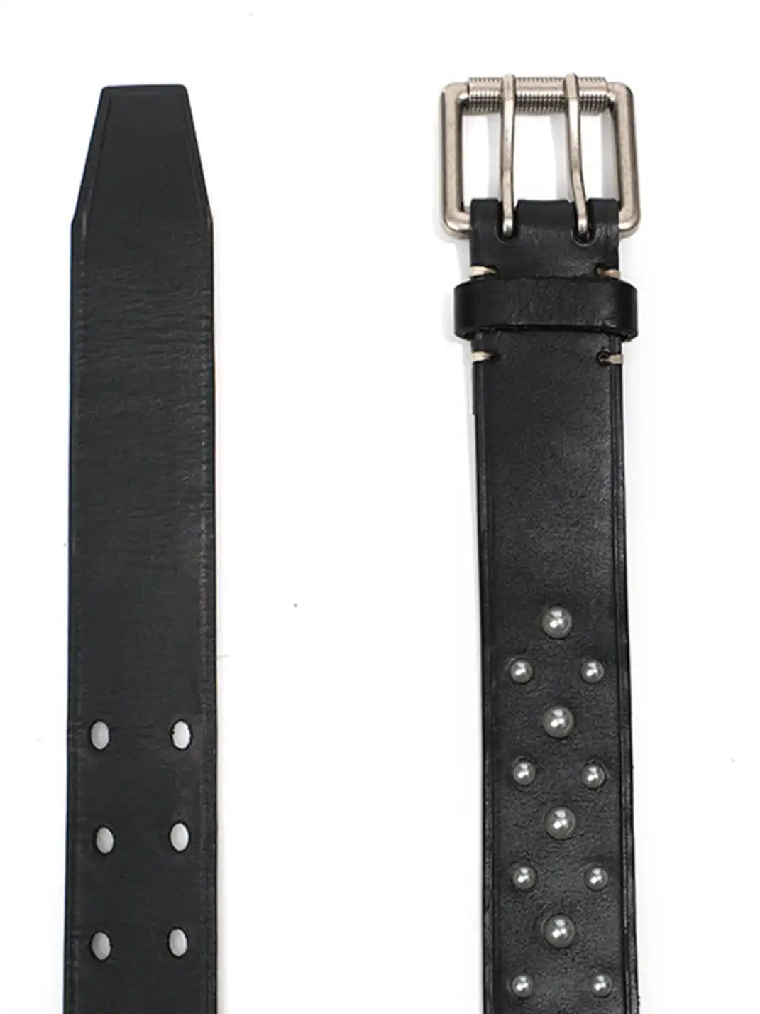 CRICLE CAGE | Genuine Leather Pearl Studded Double Needle Belt