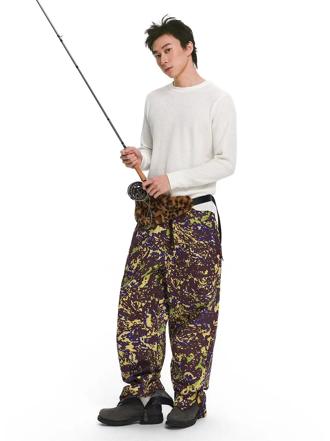 CRICLE CAGE | Camouflage Nylon Mesh Zipper Pants