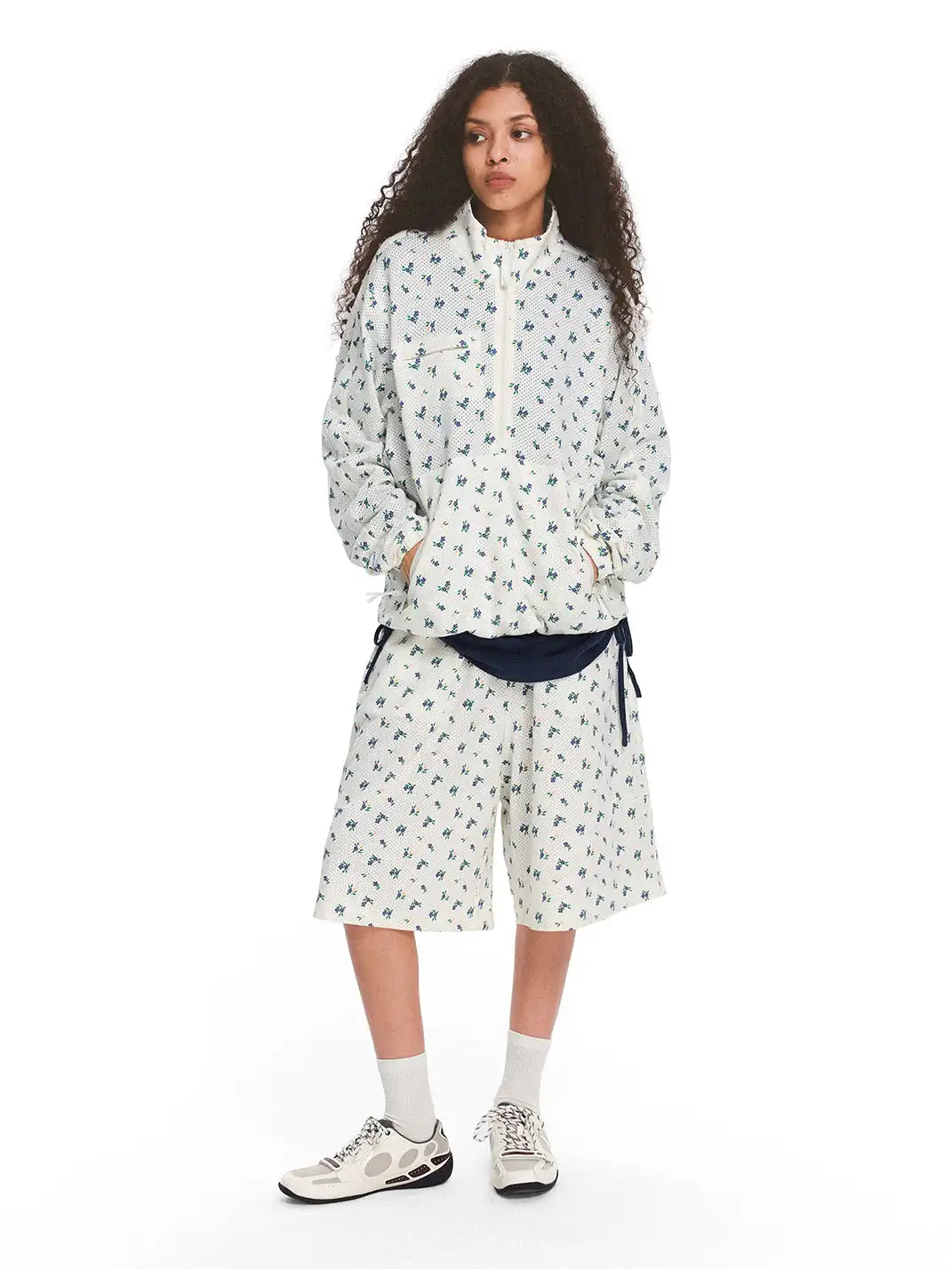 CRICLE CAGE | Floral Mesh Stand-Up Collar Jacket