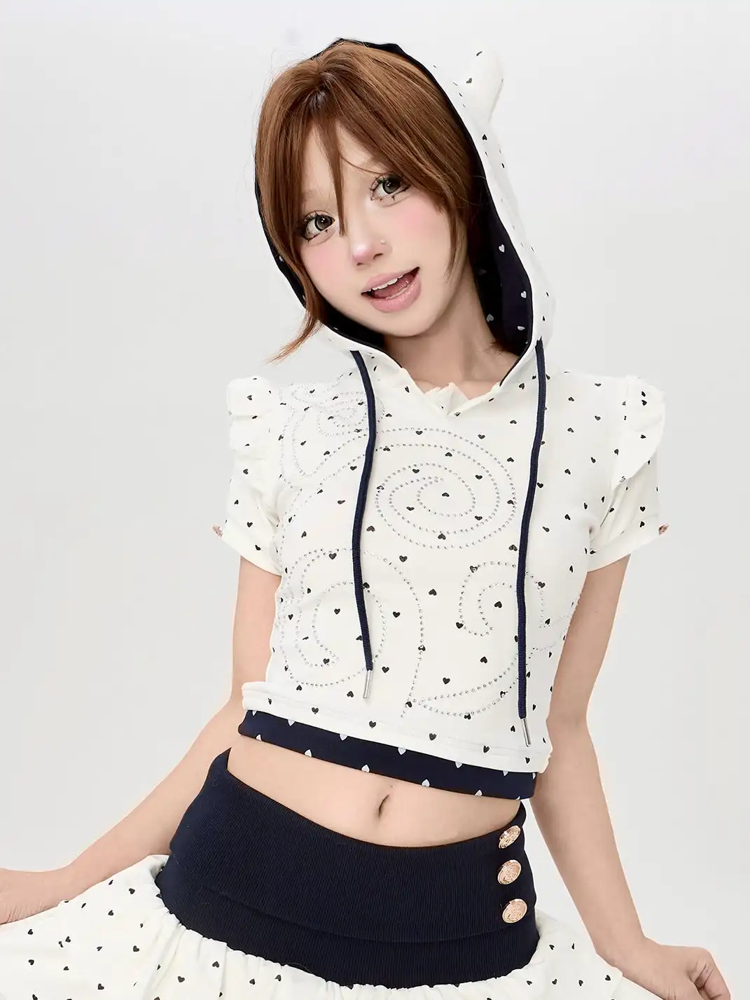 Riri Girls | Heart-Print Puff-Sleeve Mini Skirt Set
