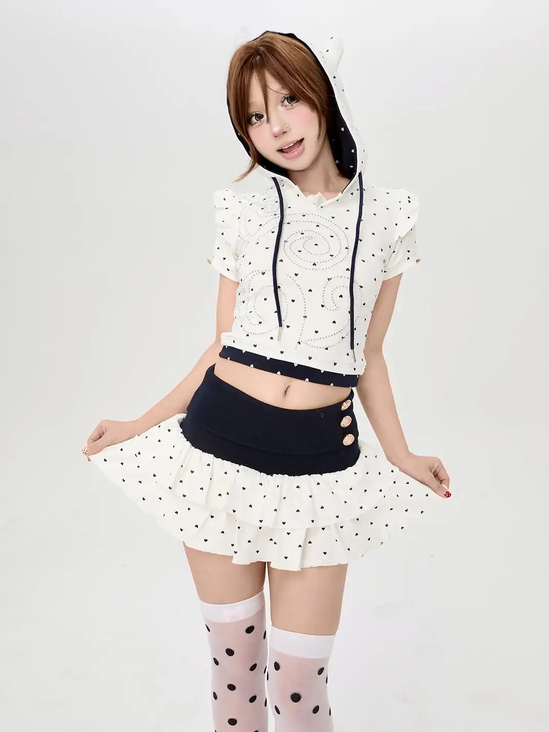 Riri Girls | Heart-Print Puff-Sleeve Mini Skirt Set