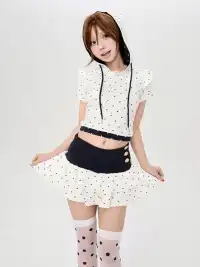 Riri Girls | Heart-Print Puff-Sleeve Mini Skirt Set