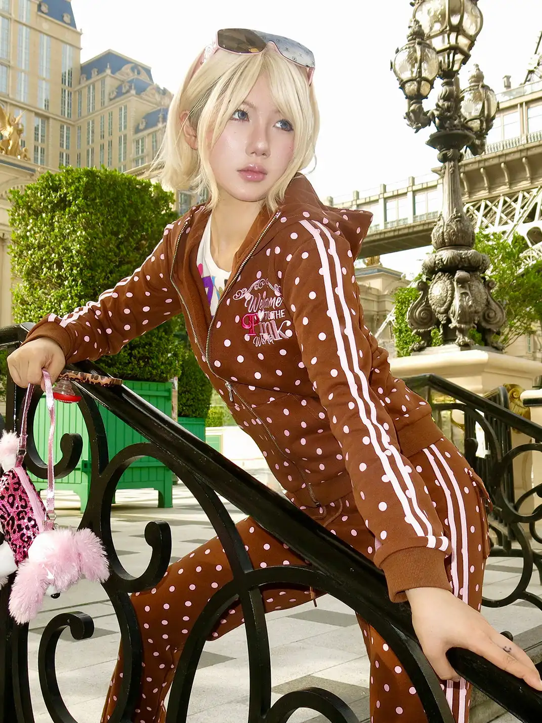Riri Girls | Pink Polka Dot Y2K Brown Tracksuit