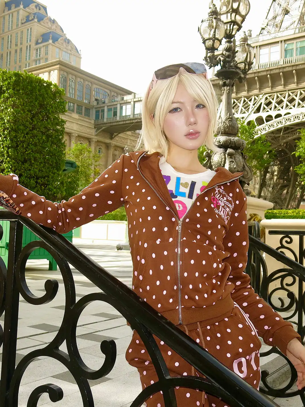 Riri Girls | Pink Polka Dot Y2K Brown Tracksuit