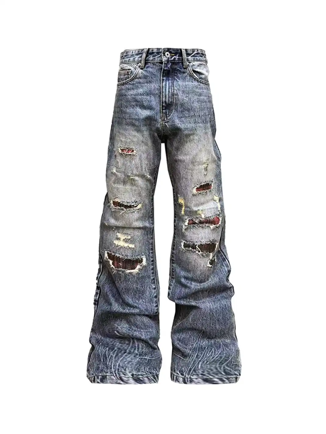 DETW | Plaid Ripped Stacked Jeans
