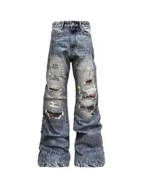 DETW | Plaid Ripped Stacked Jeans