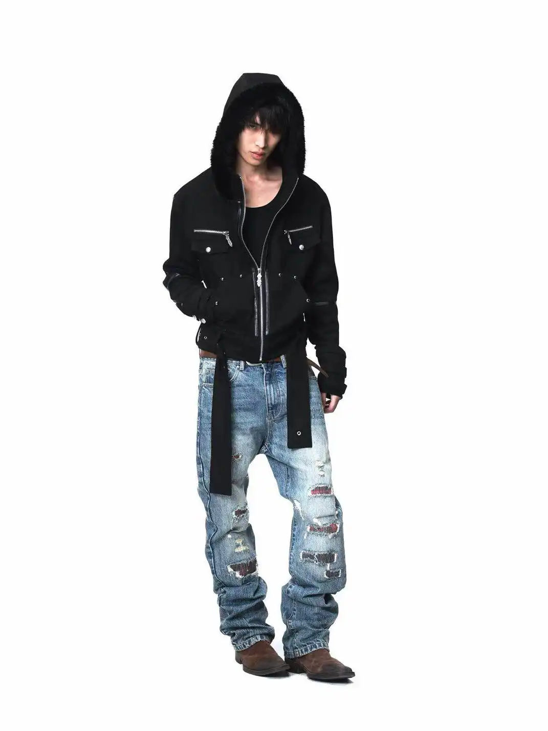 DETW | Plaid Ripped Stacked Jeans