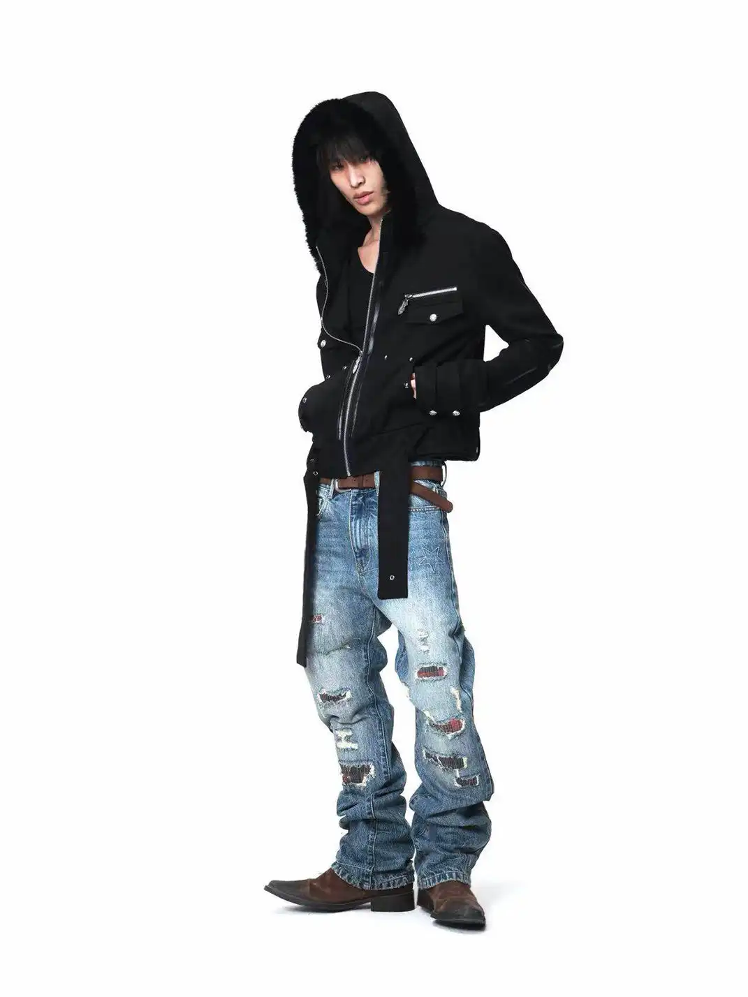 DETW | Plaid Ripped Stacked Jeans