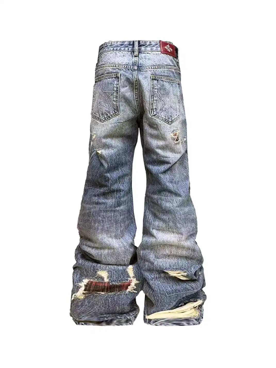 DETW | Plaid Ripped Stacked Jeans
