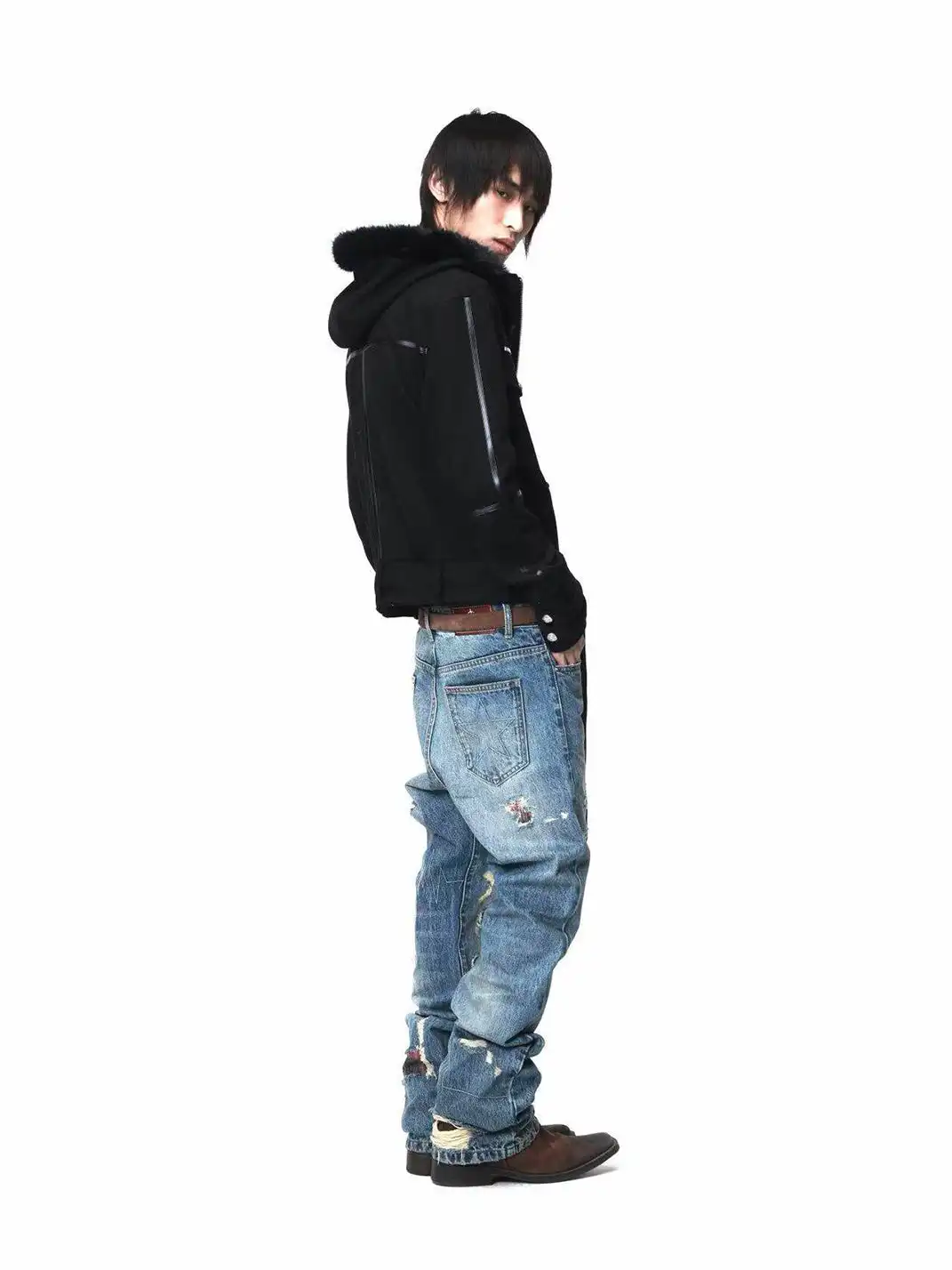 DETW | Plaid Ripped Stacked Jeans